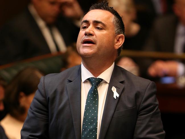 The newly elected NSW Nationals leader and Deputy Premier John Barilaro made his first appearance in Parliament today during question time. Picture: Stephen Cooper