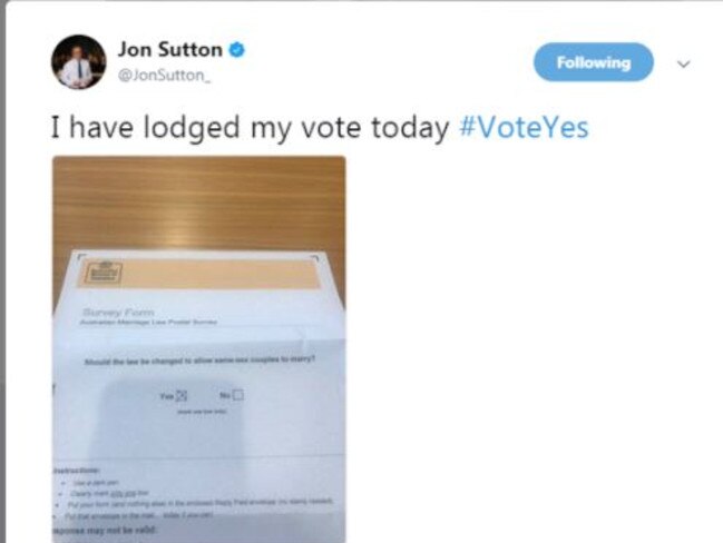 A screen grab of Jon Sutton's Twitter feed showing his Yes vote.
