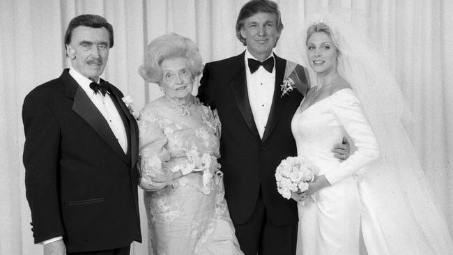 Donald Trump’s wedding to Marla Maples. Those are his parents on the left. Picture: Getty Images