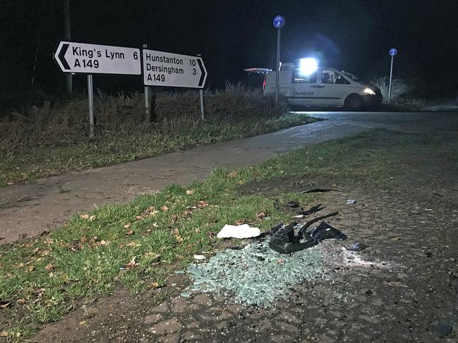 The scene near to the Sandringham Estate where Prince Philip was involved in a road accident in Sandringham. Picture: Sam Russell/PA via AP 