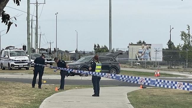 Police investigate a crash at Plumpton St near the Melton Highway. Picture: Himangi Singh