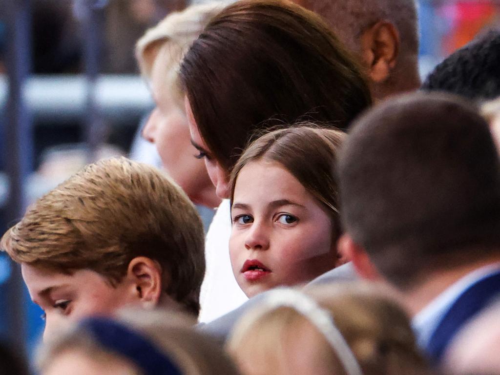 Princess Charlotte of Cambridge, centre, and Prince George, left. Picture: AFP