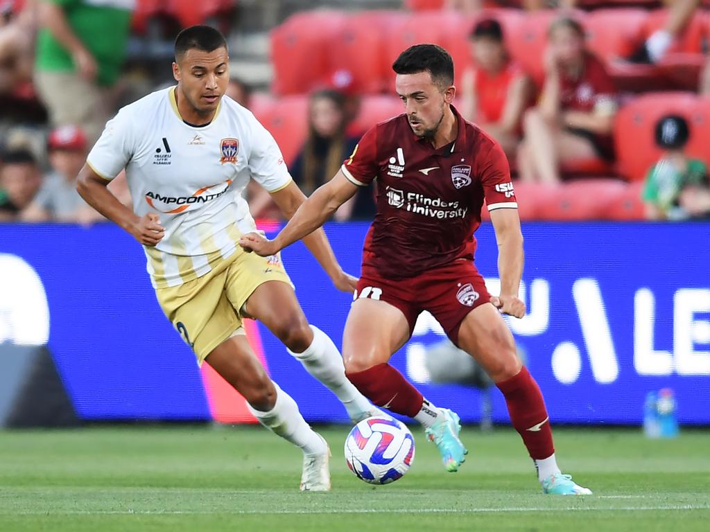 Zach Clough (right) has made a welcome return to Adelaide United’s line-up. Picture: Mark Brake/Getty Images