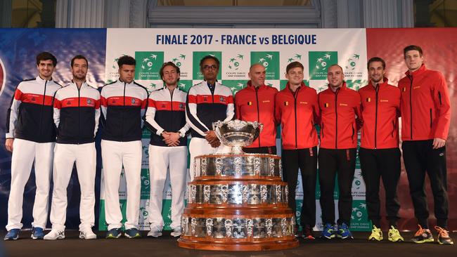 France and Belgium teams ahead of the 2017 Davis Cup final.