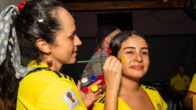 Boisterous Colombian supporters watching their national side take on Argentina in the 2024 Copa America Final at the Lost Arc, Darwin. Picture: Pema Tamang Pakhrin.