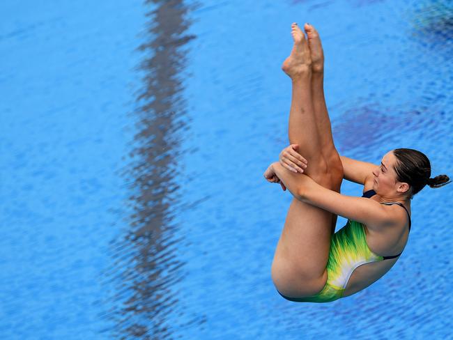 Georgia Sheehan of Australia during the Womens 1m Springboard Preliminary on day three of diving competition at the XXI Commonwealth Games at the Gold Coast Aquatic Centre on the Gold Coast, Australia, Friday, April 13, 2018. (AAP Image/Dave Hunt) NO ARCHIVING, EDITORIAL USE ONLY