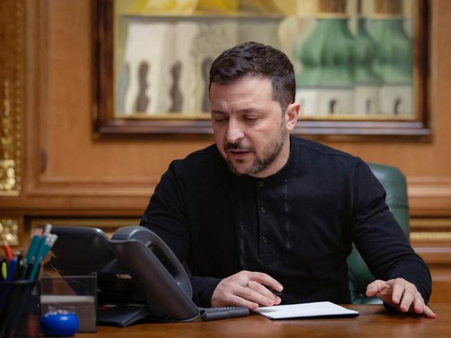 Ukrainian President Volodymyr Zelensky speaks to Mr Trump. Picture: AFP