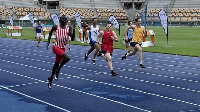 Gout Gout as a Year 8 student in 2021, winning the GPS track and field 200m championship in his age group.