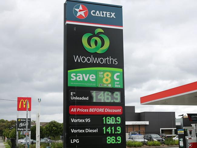 The Caltex logo atop a service station sign in NSW. Picture: AAP