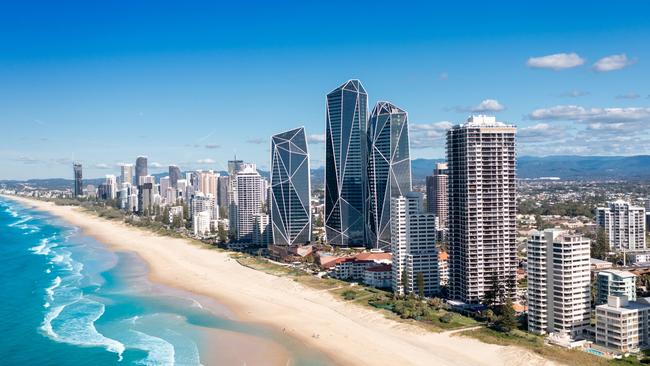 Aerial view of the stunning Gold Coast skyline on a sunny day, Queensland, Australia