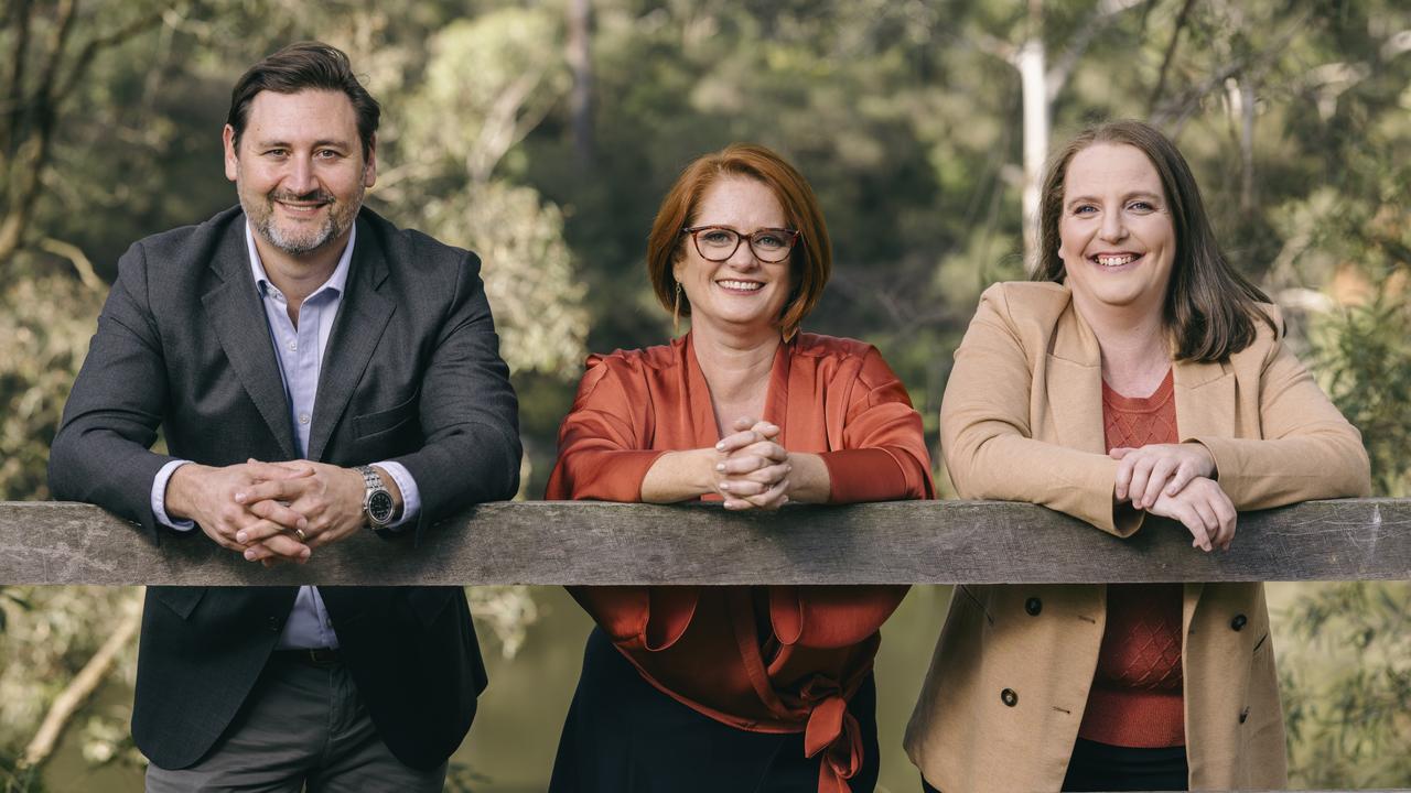 Community Champions candidates Justin Mulder and Natalie Ng with the group’s leader Kellie Darley (centre). Picture: Alexander Mayes Photography