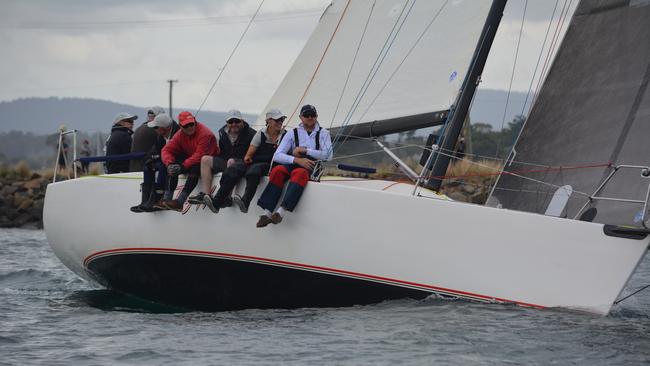 The Dog House, skippered by Ambrose Coad, of Hobart, just after the start at Beauty Point in the Launceston to Hobart yacht race. Picture: Colleen Darcey