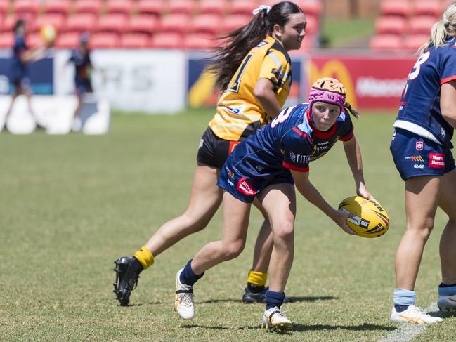 Mia Byrnes for Western Clydesdales against Sunshine Coast Falcons in Harvey Norman under-19s QRL trial match at Clive Berghofer Stadium, Saturday, February 3, 2024. Picture: Kevin Farmer