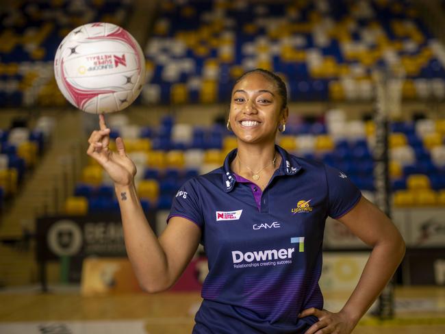 14th August 2020.Sunshine Coast Lightning netballer Binnian Hunt poses for a portrait at the University of Sunshine Coast StadiumPhoto: Glenn Hunt / The Australian