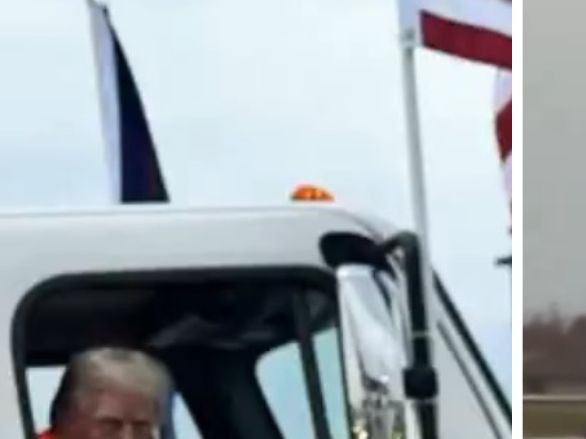 Donald Trump arrived at a rally in a garbage truck.