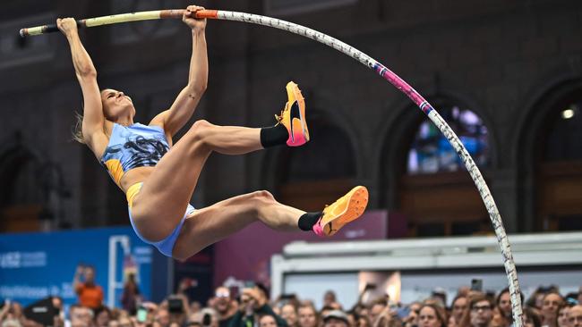 Australia's Nina Kennedy competes in the Women's Pole Vault event of the Diamond League athletics meeting Weltklasse at Zurich's main train station on August 30, 2023. (Photo by Fabrice COFFRINI / AFP)