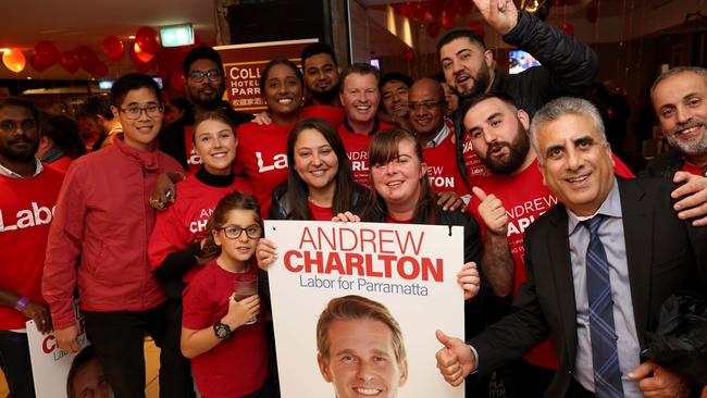 Labor supporters at The Collector Hotel, Parramatta, wait for Andrew Charlton to arrive. Picture: Damian Shaw