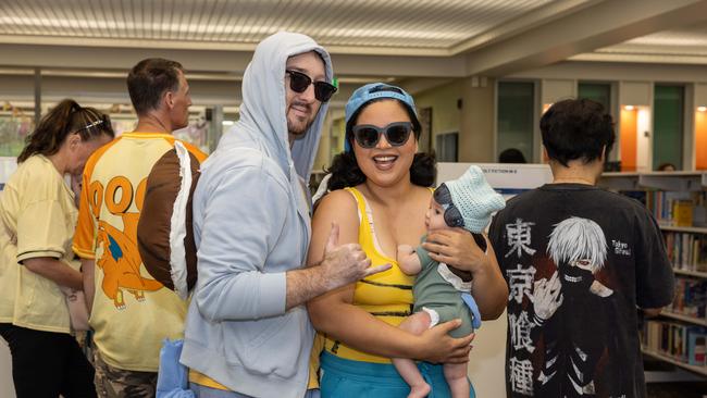 Squirtle Squad Mum Shana, Baby Mila, Dad Miles at the City of Darwin Geektacular event, 2025. Picture: Pema Tamang Pakhrin