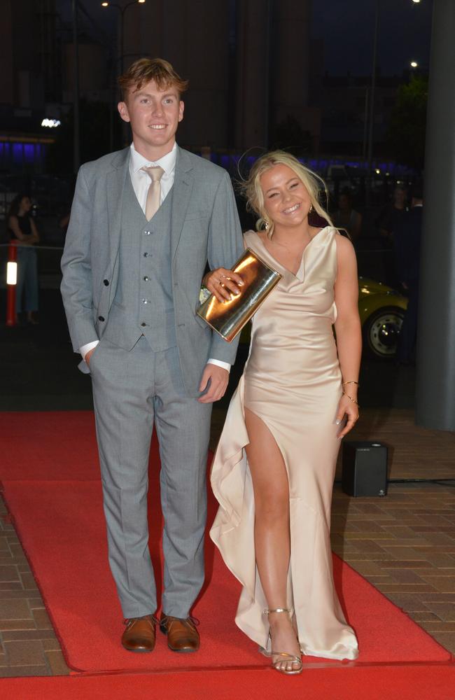 Toowoomba school formals. At the 2023 St Ursula's College formal is graduate Clara Roche with her partner Brady Forde. Picture: Rhylea Millar