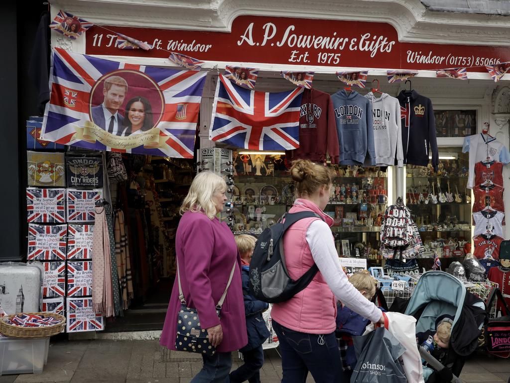 A shop in Windsor, where Harry and Meghan are moving to, shows off some serious royal merchandise. Picture: AP