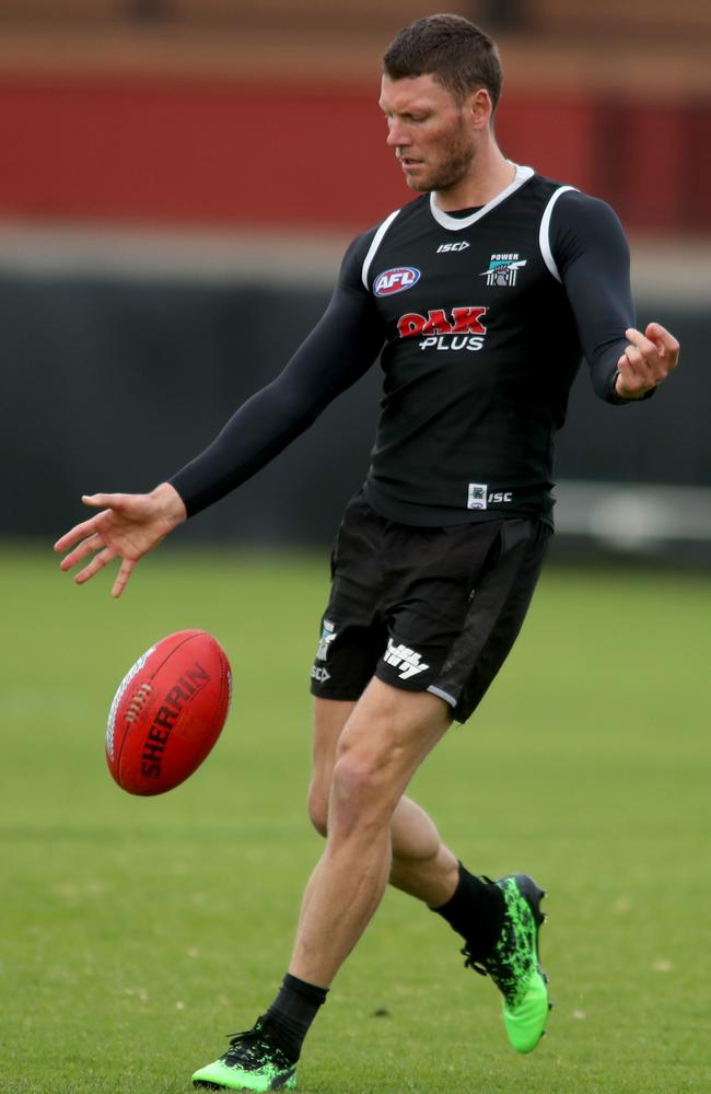 Brad Ebert is back on the training track at Port Adelaide after recovering from a series of concussions this season. Picture: Kelly Barnes (AAP).