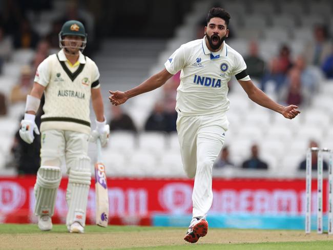 Mohammed Siraj celebrates Khawaja’s wicket. Picture: Ryan Pierse/Getty