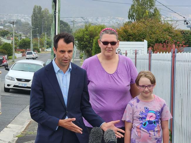 Labor MLC Josh Willie with Samantha Mallinson and daughter, Tara, who are concerned about Metro bus cancellations. Picture: Supplied