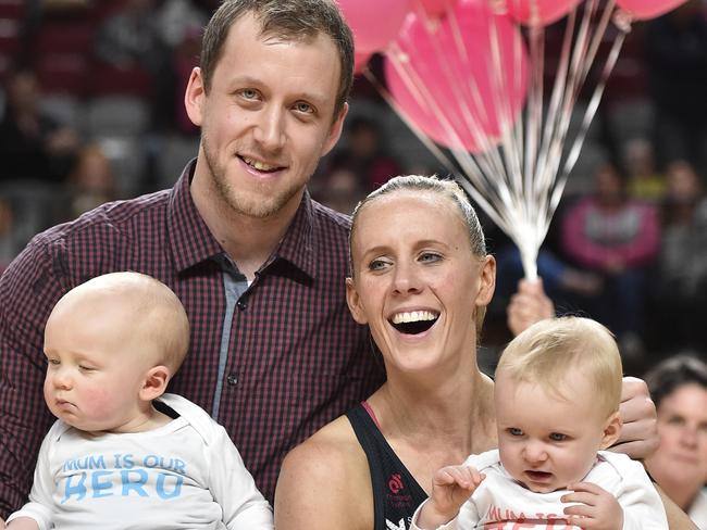 Renae Ingles, husband Joe and twins Milla and Jacob.