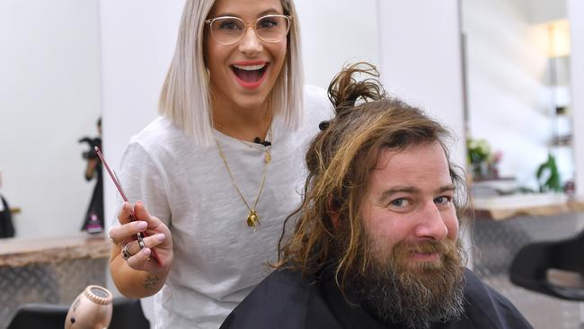 Simon Cross having a hair makeover by SA’s best hairdresser Melissa Bode of Bode Hair Lounge. Picture: Mark Brake