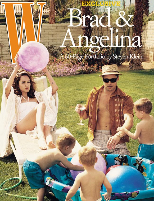 Angelina Jolie and Brad Pitt featured in the July 2005 issue of <i>W Magazine</i>.