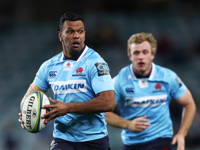 Kurtley Beale of the Waratahs runs the ball during the Round 18 Super Rugby match between the NSW Waratahs and the Sunwolves at Allianz Stadium in Sydney, Saturday, July 7, 2018. (AAP Image/Brendon Thorne) NO ARCHIVING, EDITORIAL USE ONLY