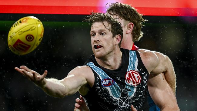 ADELAIDE, AUSTRALIA – MAY 19: Tom Jonas of Port Adelaide during the round 10 AFL match between Yartapuulti/Port Adelaide Power and Narrm Football Club/Melbourne Demons at Adelaide Oval, on May 19, 2023, in Adelaide, Australia. (Photo by Mark Brake/Getty Images)