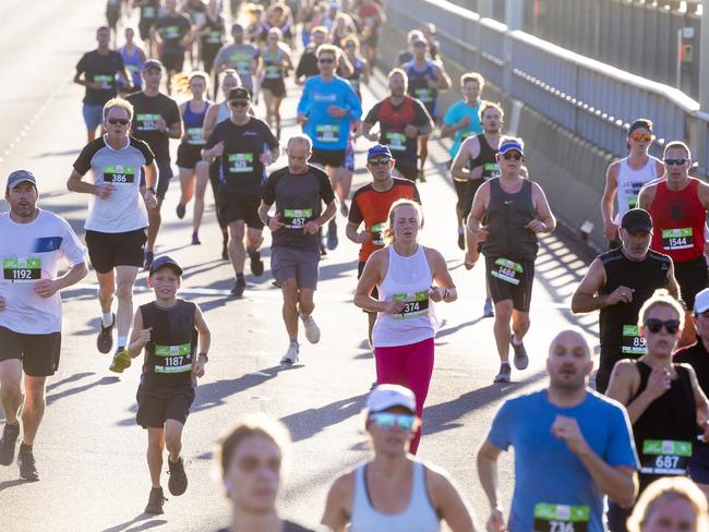 Run the Bridge Fun Run 2020 across Tasman Bridge. Picture: RICHARD JUPE