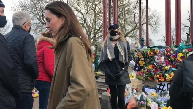 The Duchess of Cambridge made a private trip to lay a bouquet at the vigil for murdered woman Sarah Everard earlier this year. Picture: Supplied