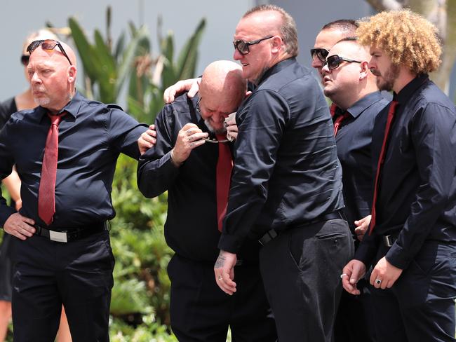 Friends and family attend the funeral of Comancheros bikie Shane Ross at Southport Church of Christ.