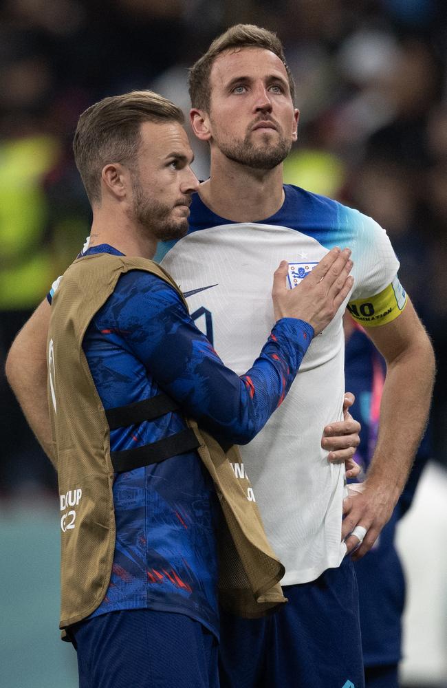 James Maddison and Harry Kane were gutted after a quarter-final World Cup loss in Qatar. Picture: Visionhaus/Getty Images