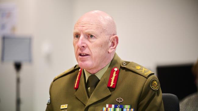 Lieutenant General John Frewen speaks during a zoom meeting with state premiers and chief ministers at Scarborough House on July 06, 2021 in Canberra, Australia. (Photo by Rohan Thomson/Getty Images)