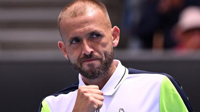 Britain's Daniel Evans reacts after a point against France's Jeremy Chardy