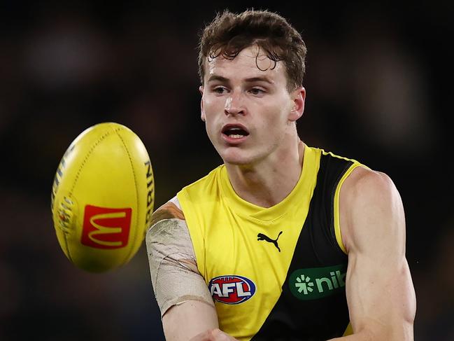 MELBOURNE, AUSTRALIA - Augus 14 , 2023. AFL .      Richmonds Thomson Dow during the round 22 match between St Kilda and Richmond at the Marvel Stadium in Melbourne.   Photo by Michael Klein.