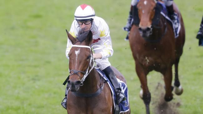 SYDNEY, AUSTRALIA - JULY 16: William Pike on Frumos wins race 9 the China Horse Club Handicap during Sydney Racing at Rosehill Gardens on July 16, 2022 in Sydney, Australia. (Photo by Jenny Evans/Getty Images)