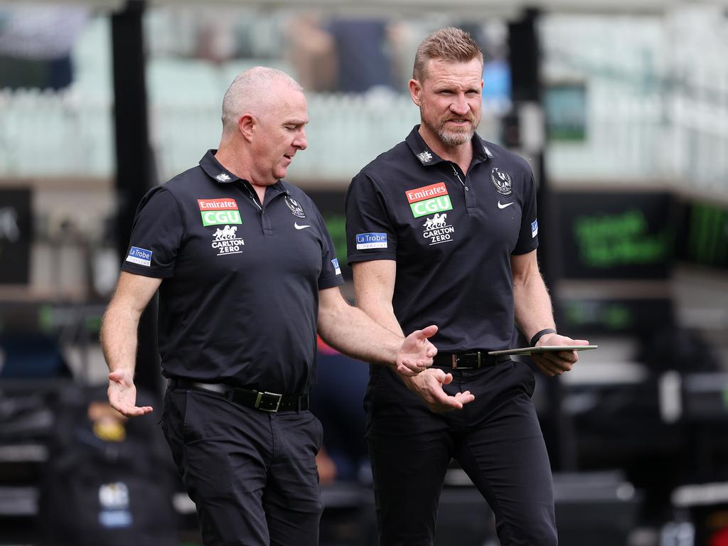 Then-Collingwood coach Nathan Buckley with new footy boss Graham Wright in May, 2021. Picture: Michael Klein