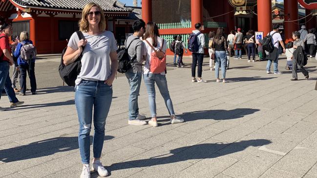 Susan Mercer loved her work as an international travel agent and is pictured here pre-Covid on a famil in Japan. She has since trained to work in the health industry as a phlebotomist. Picture: supplied