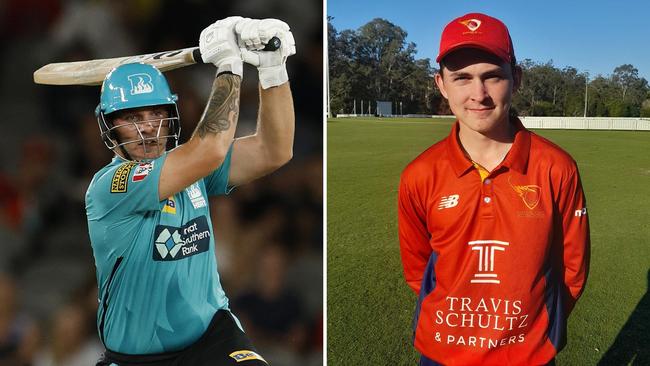 Josh Brown in action for the Brisbane Heat and Malakai Pearce in his Sunshine Coast Scorchers colours.