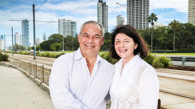 Gold Coast Mayor Tom Tate with wife Ruth, who is recovering from a health scare when she had a fall at a polling booth. Picture: Nigel Hallett.