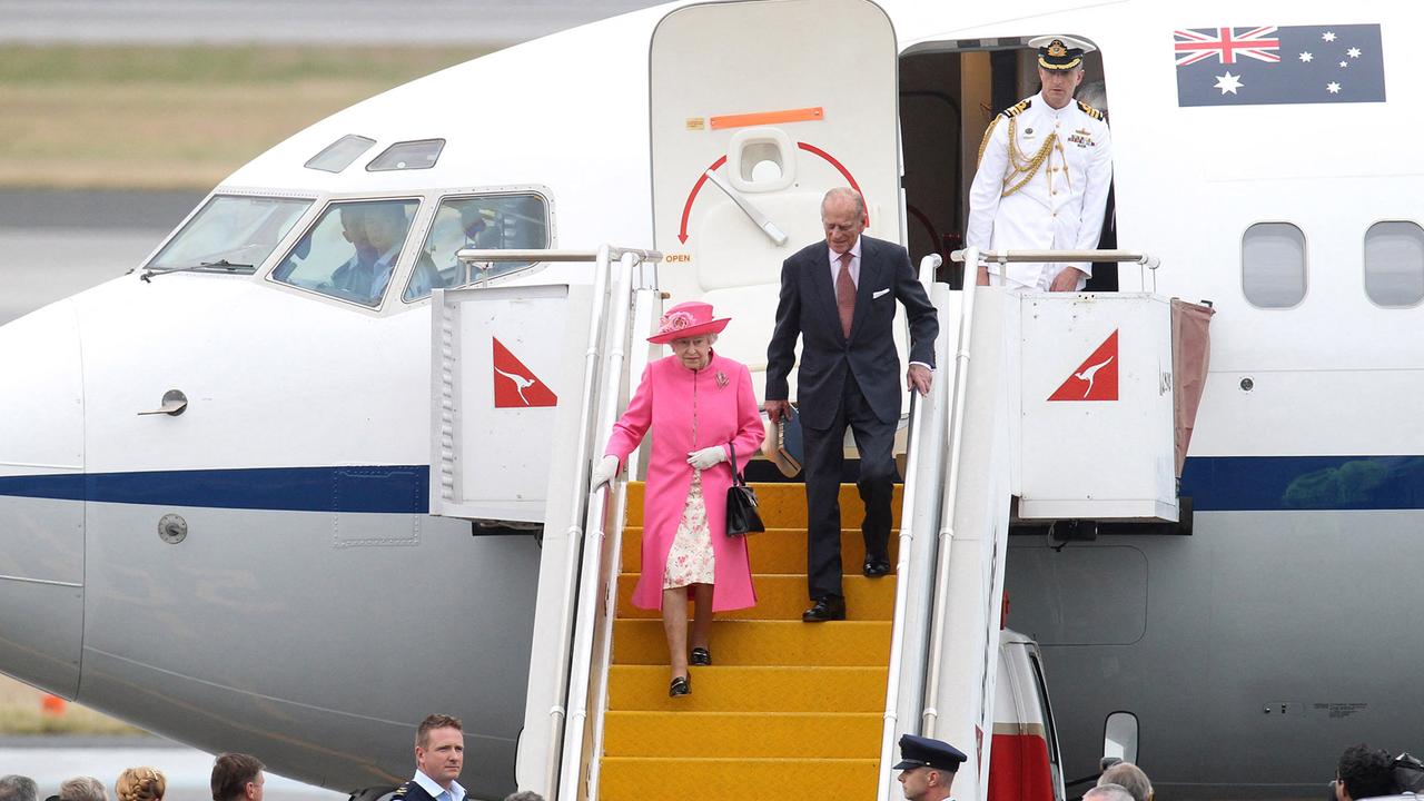 Queen Elizabeth and Prince Philip arriving at Perth International Airport in October 2011. Picture: Lincoln Baker / AFP