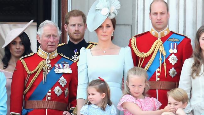 Calm before the storm: the royals watch the parade that marked the official birthday of the Queen, 2018. Picture: Chris Jackson/Getty Images