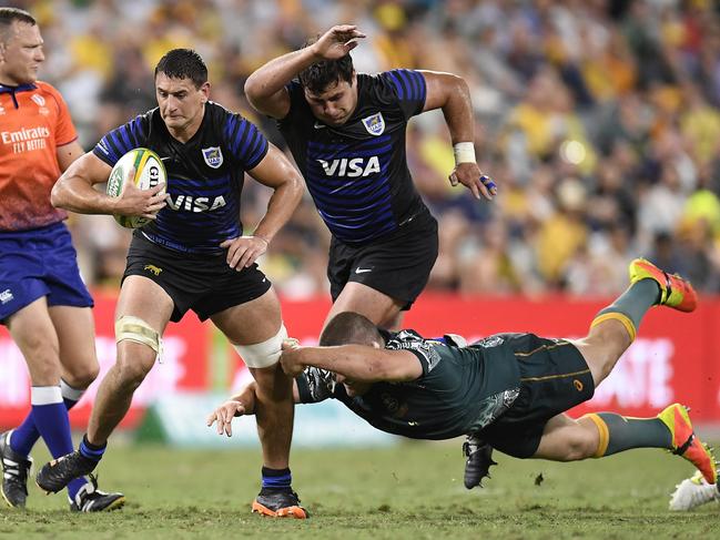 Juan Martin Gonzalez of Argentina skips out of a tackle during The Rugby Championship match between the Australian Wallabies and Argentina Pumas at QCB Stadium last Saturday. Picture: Ian Hancock / Getty Images