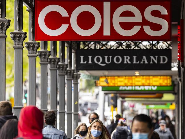 MELBOURNE, AUSTRALIA - NewsWire Photos October 15, 2021:  Signage for Coles is seen in Richmond, Melbourne, Victoria. Picture: NCA NewsWire / Daniel Pockett