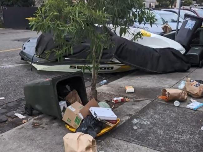 The bungled burglary left rubbish strewn over a Balaclava Street. Picture: 9 News