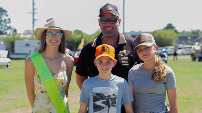 Showgirl Amy Henderson with Tim, Lilly and Mannix Shanahan at the 2023 Murgon Show.